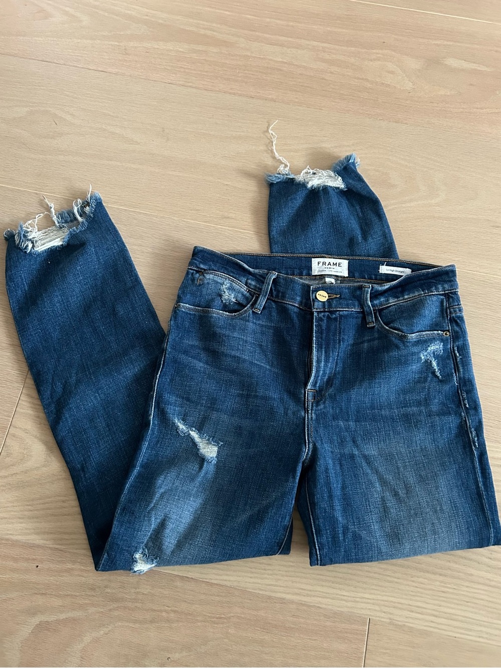 FRAME Distressed Dark Blue Denim Jeans